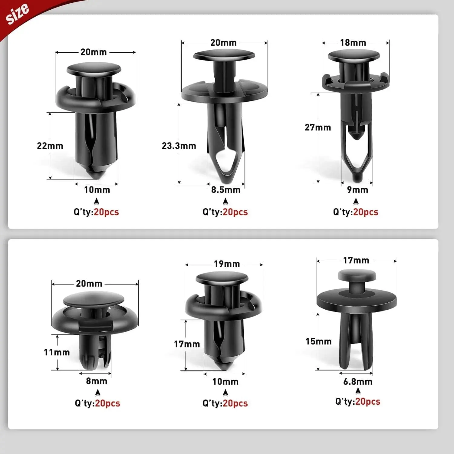 120 Pcs Hole 6.3mm 8mm 9mm 10mm Car Push Retainer Clips Kits Expansion Screws Replacement Kit Bumper Push Rivet Clips for GM Ford Toyota Honda Chrysler