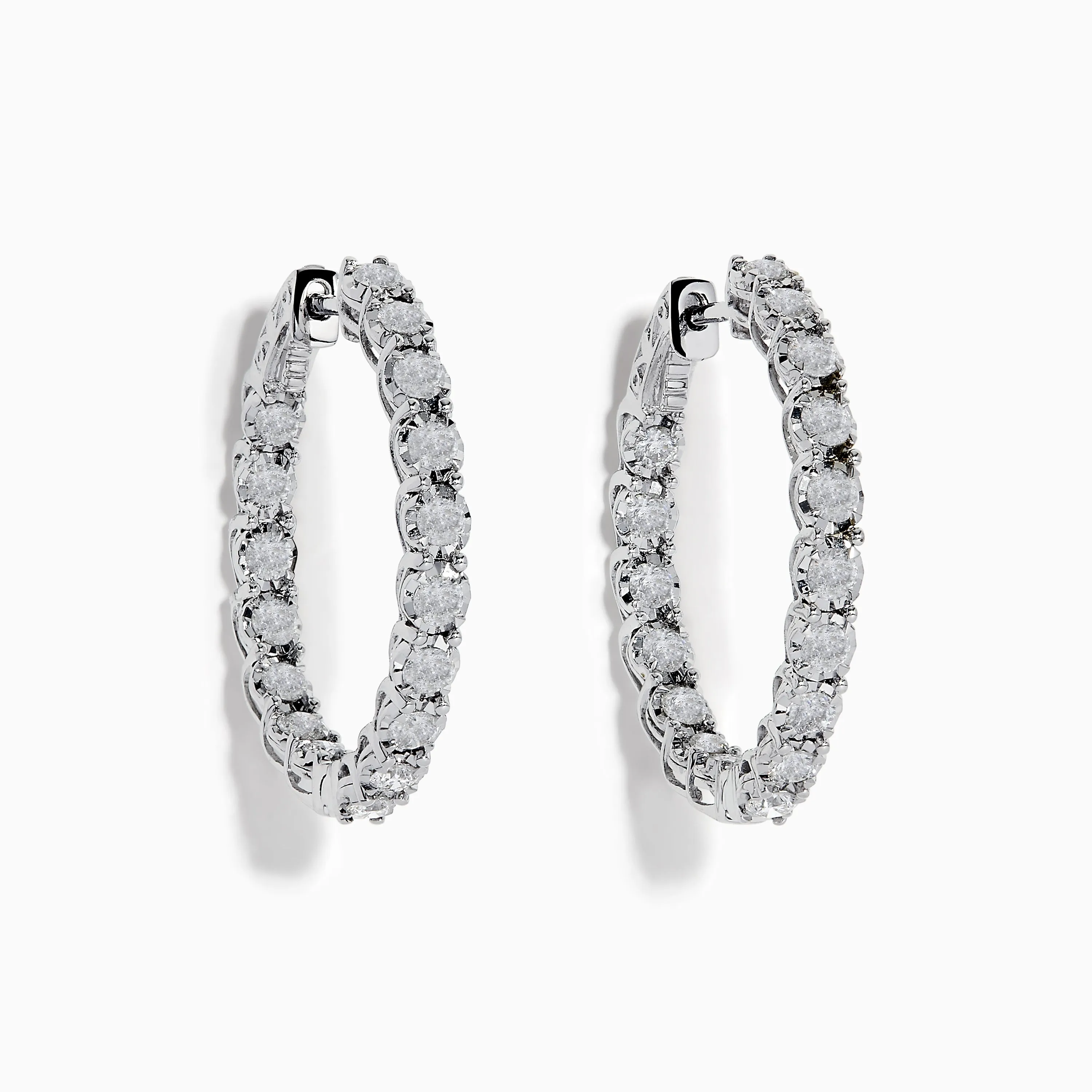 14K White Gold Diamond Hoop Earrings