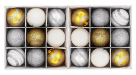 18 Pack of Silver, Gold, and White Ball Ornaments