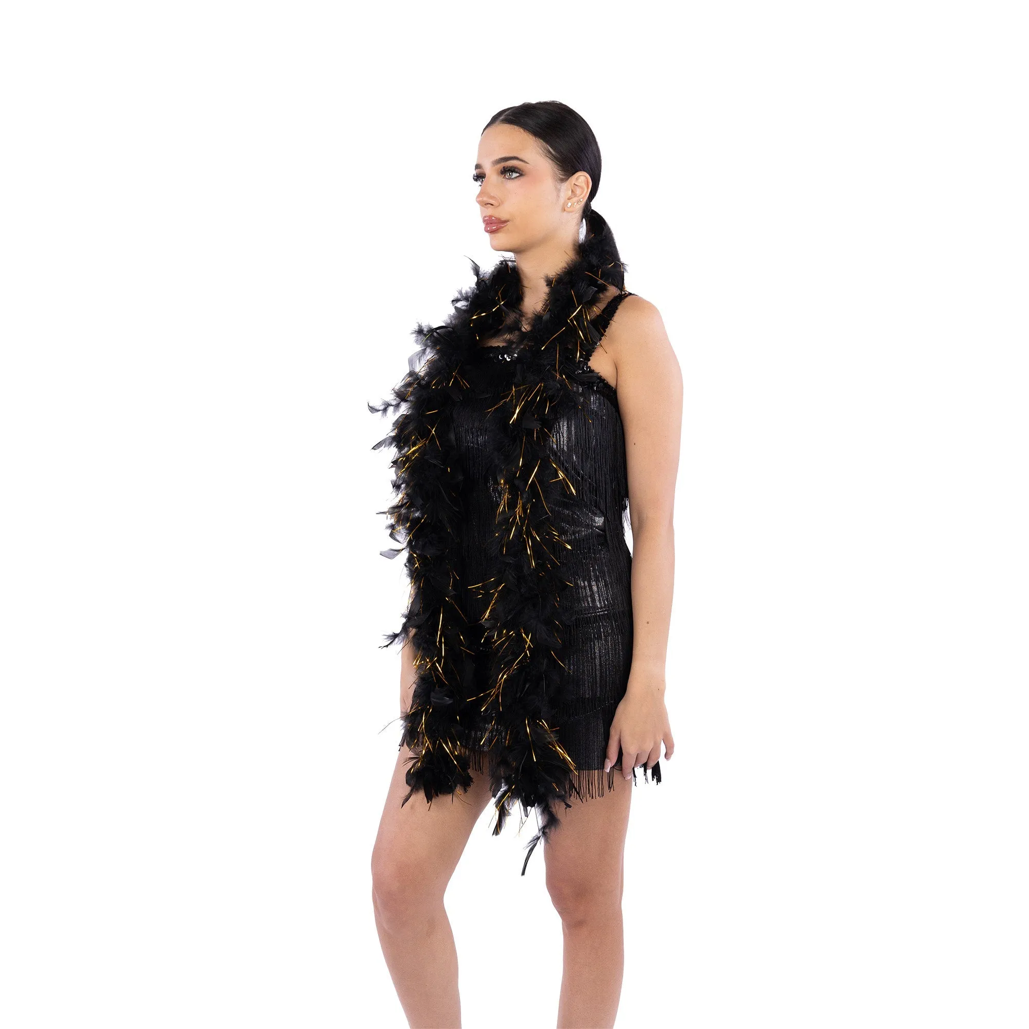 1920s Black and Gold Tinsel Boa, 72 Inches, 1 Count