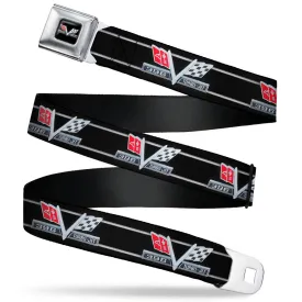 1967 Impala 396 TURBO-JET V Emblem Full Color Black Silver Red White Seatbelt Belt - 1967 Impala 396 TURBO-JET V Emblem/Stripe Black/Silver/Red/White Webbing