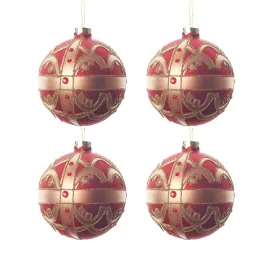 4pcs 8cm Red Gold Glitter Round Glass Ornament 0804002G