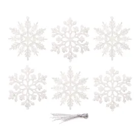 6pcs 10cm White Glittered Snowflakes Ornaments with Hanging Strings 01406