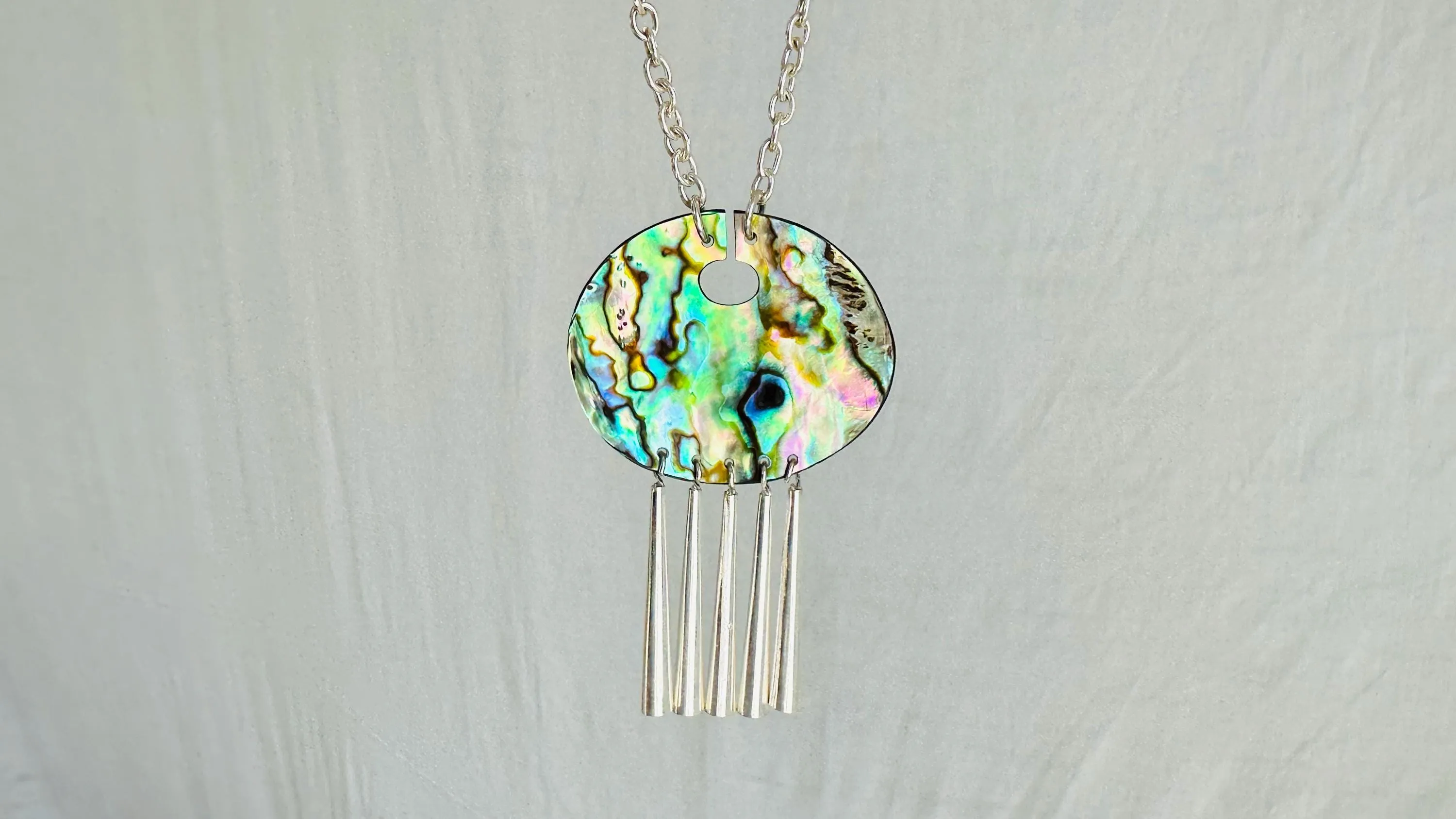Abalone Pendant Necklace. Paua & Sterling Silver Bohemian Jewelry. Handmade.4192