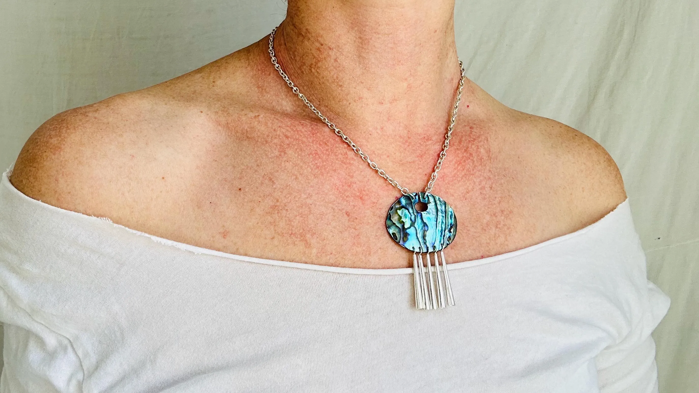 Abalone Pendant Necklace. Paua & Sterling Silver Bohemian Jewelry. Handmade.4192