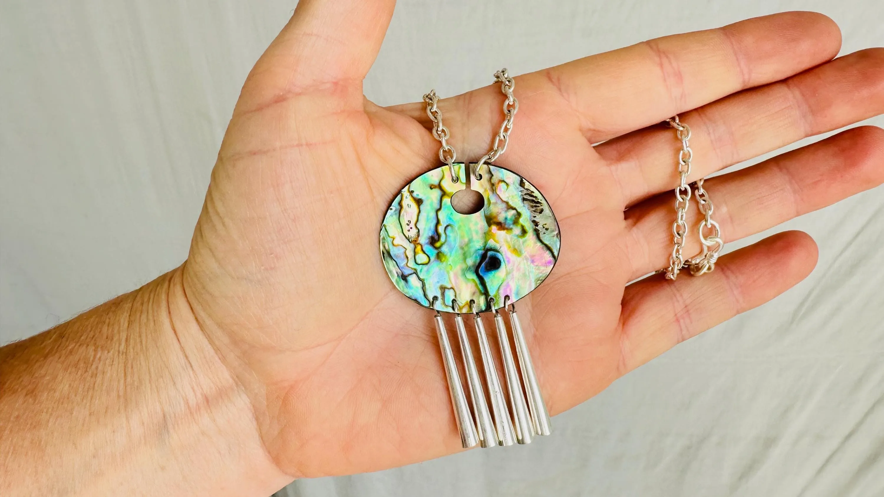 Abalone Pendant Necklace. Paua & Sterling Silver Bohemian Jewelry. Handmade.4192