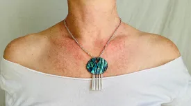 Abalone Pendant Necklace. Paua & Sterling Silver Bohemian Jewelry. Handmade.4192
