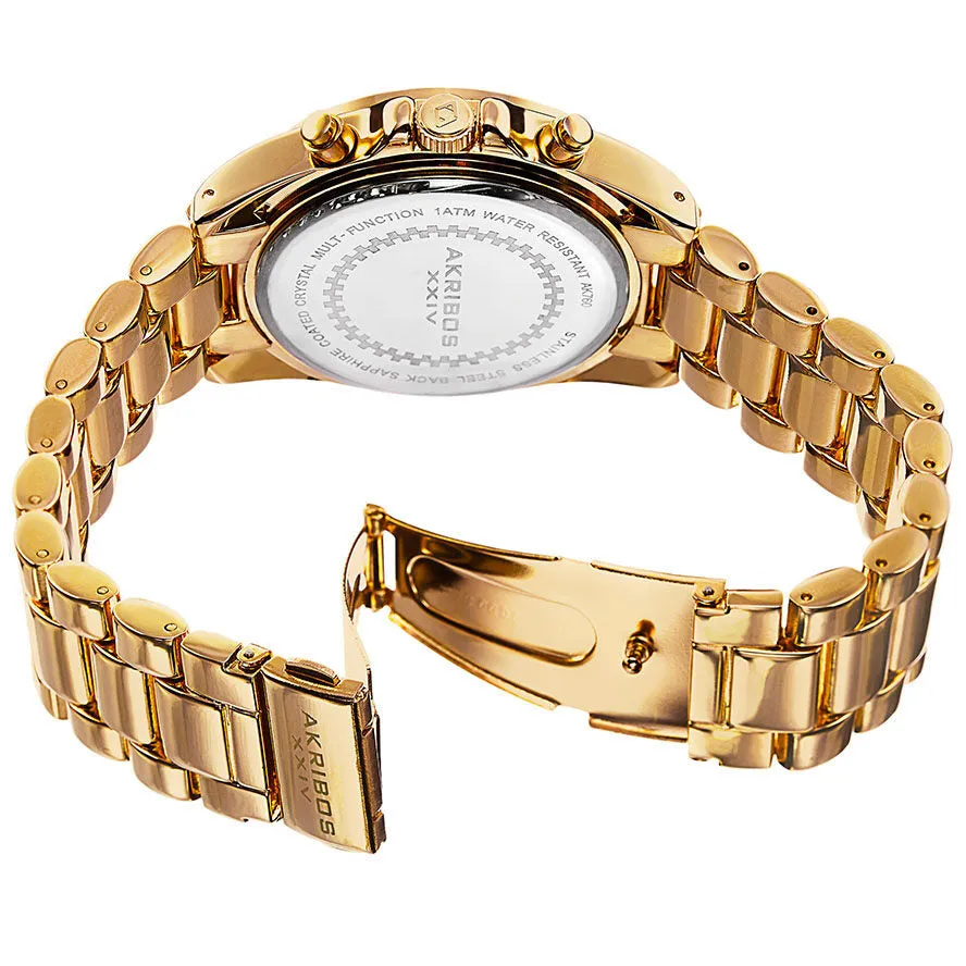 Akribos Xxiv Blue Dial Yellow Gold-Tone Multi-Function Ladies Watch AK760YGTQ