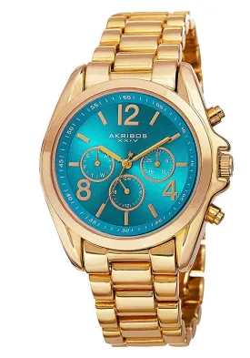 Akribos Xxiv Blue Dial Yellow Gold-Tone Multi-Function Ladies Watch AK760YGTQ