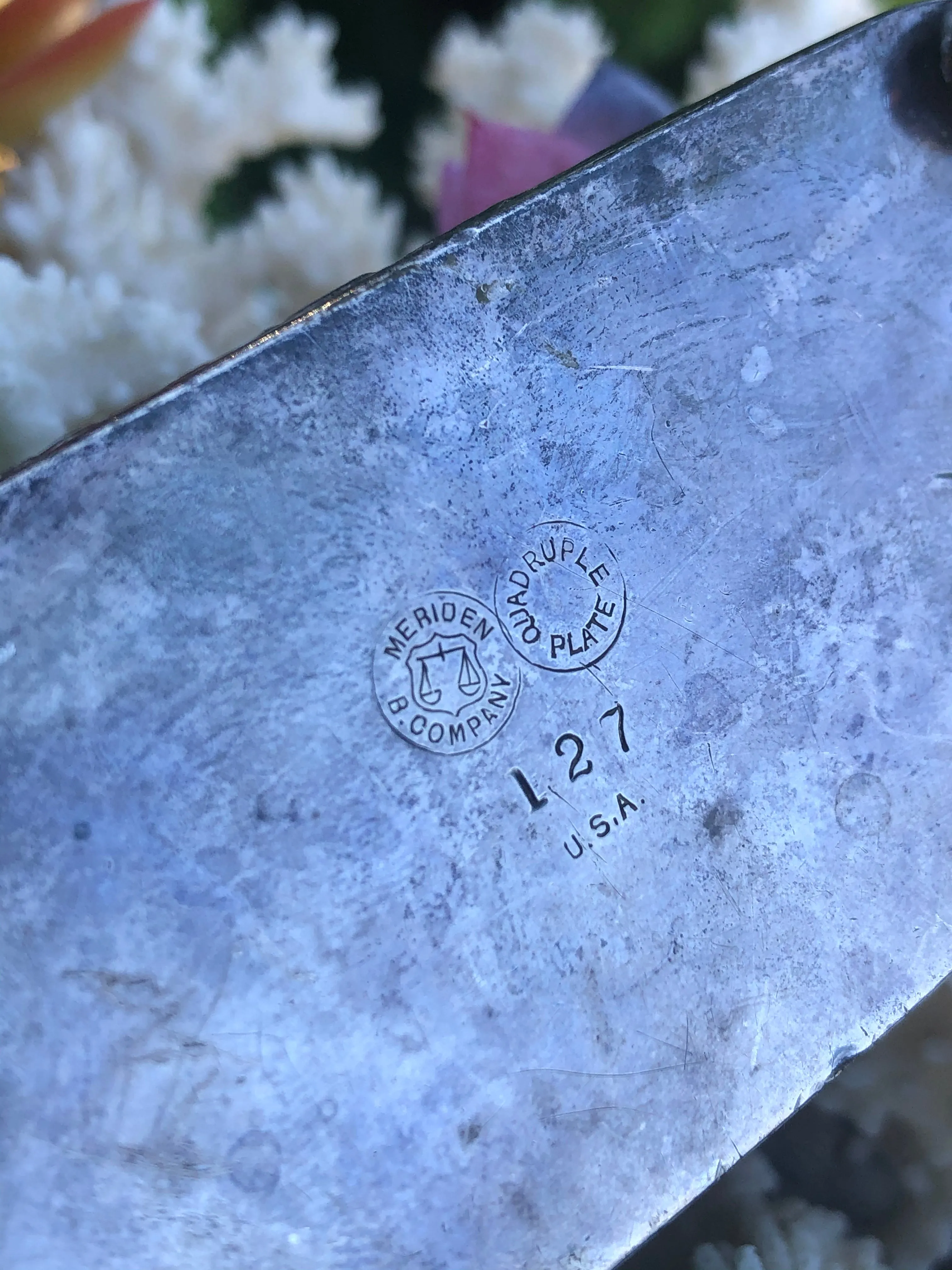 Antique Meriden B Company Silver Quadruple Ornate #127 Plate Footed Trinket Box