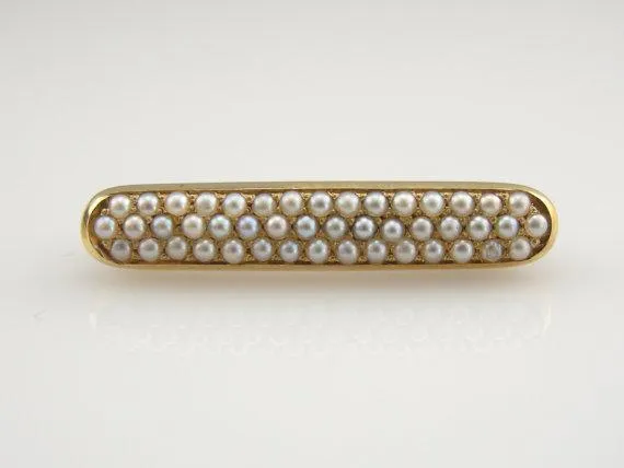 Antique Pave Seed Pearl Gold Bar Pin