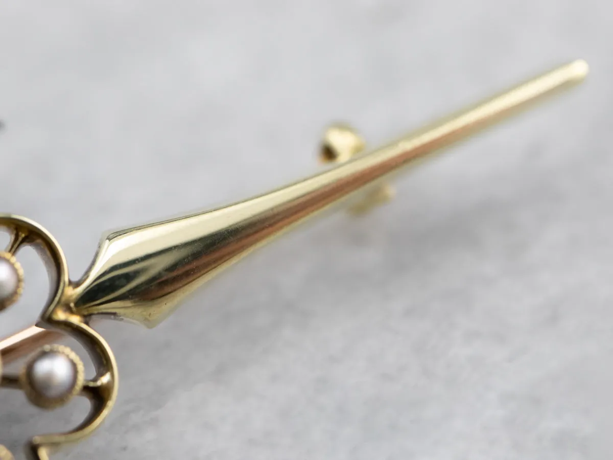 Antique Pink Sapphire Seed Pearl Brooch