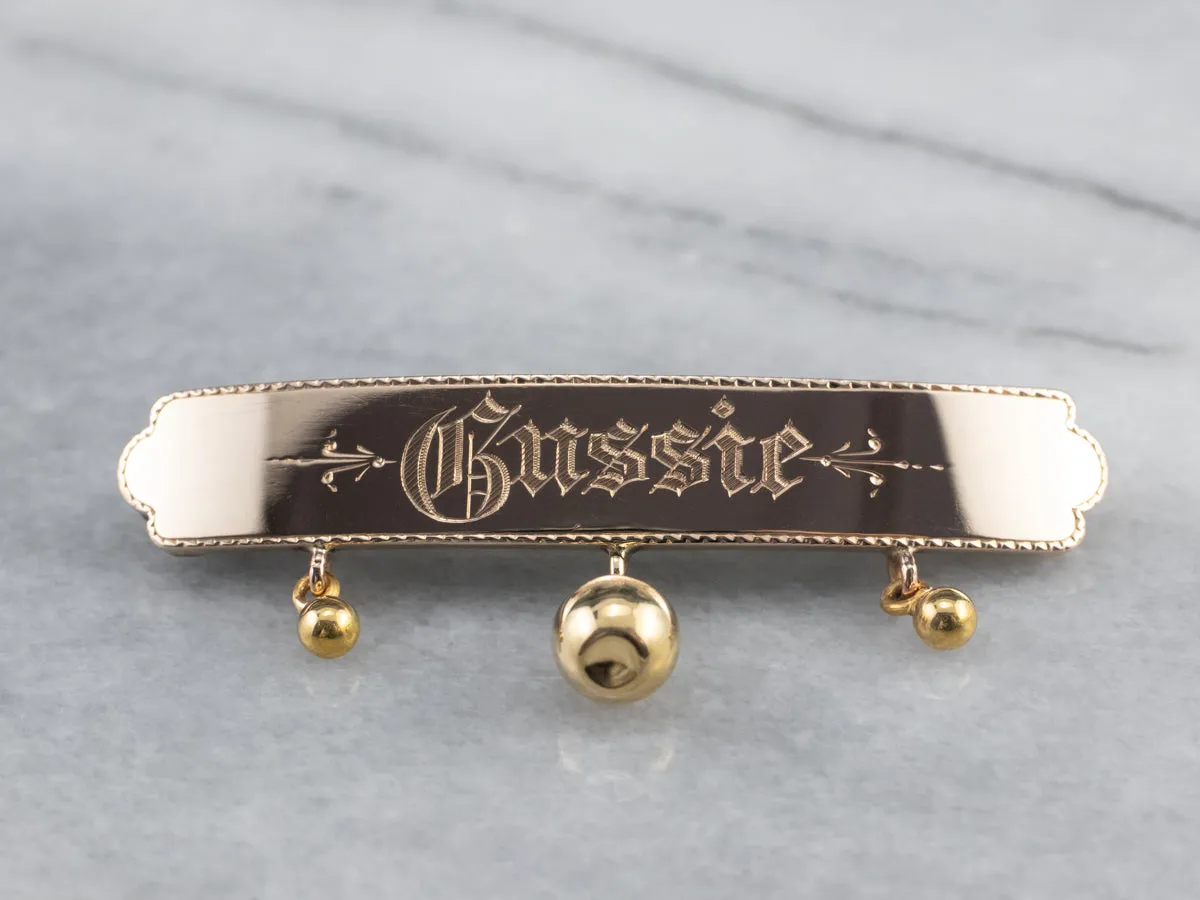Antique "Gussie" Gold Bar Pin