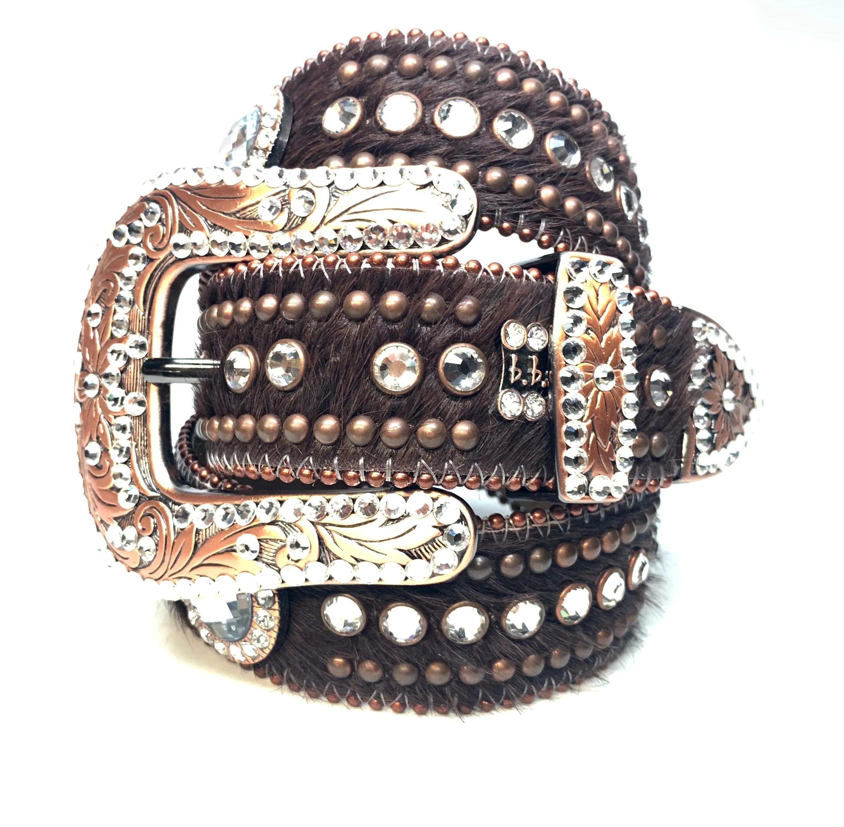 b.b. Simon Brown Bronze Studded Pony Crystal Belt