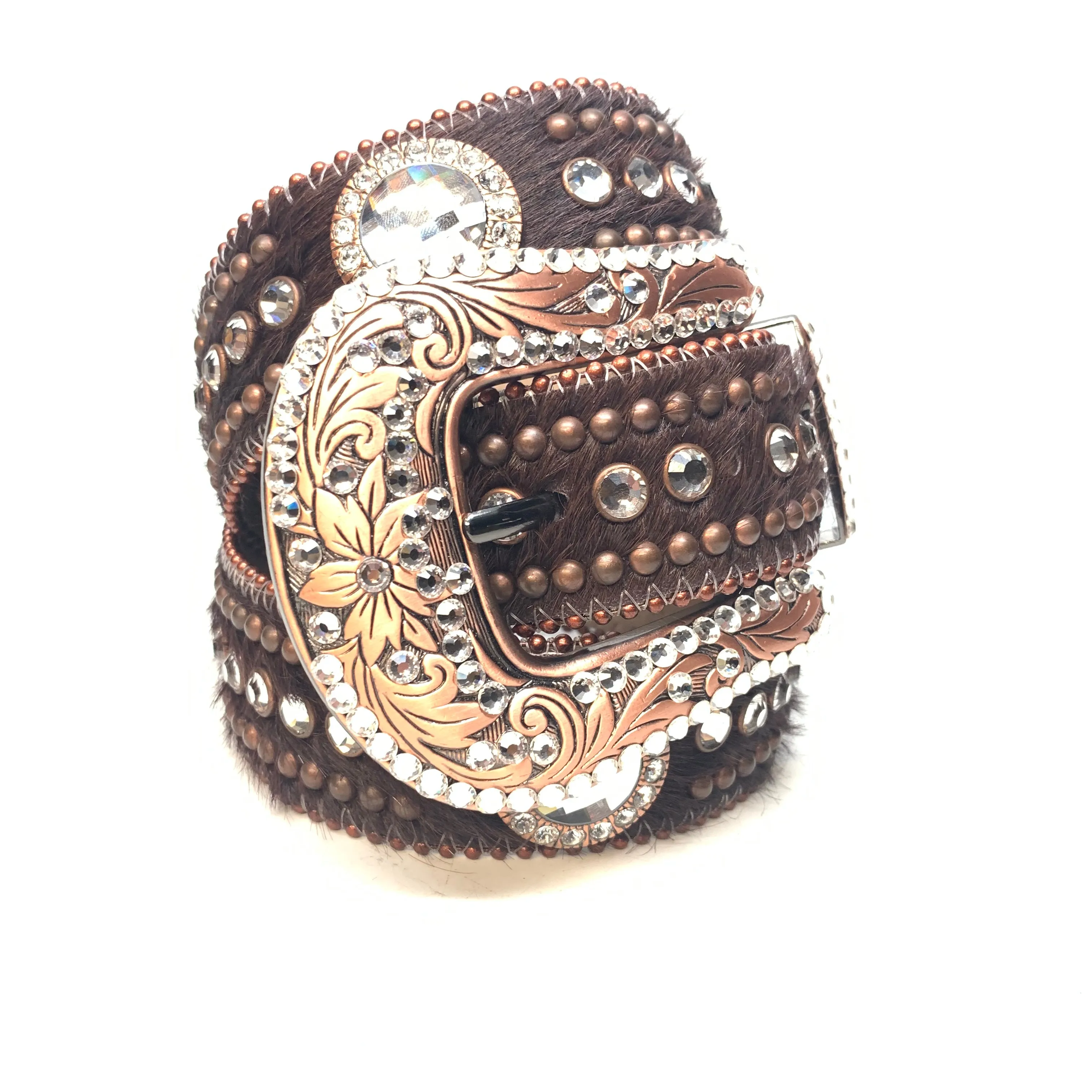 b.b. Simon Brown Bronze Studded Pony Crystal Belt