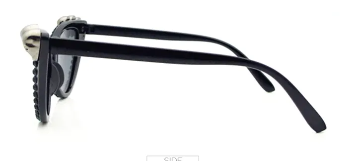 Black Gem Cat Eye Sunglasses w/ Silver Skull Details