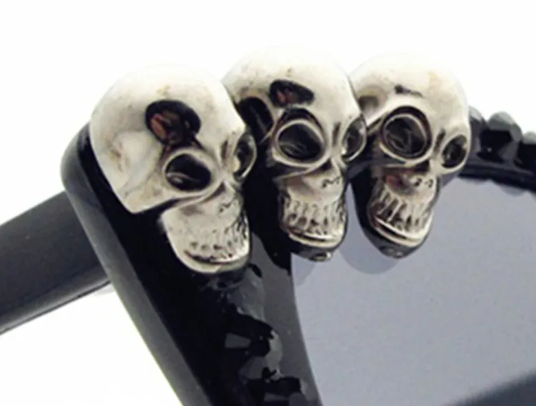 Black Gem Cat Eye Sunglasses w/ Silver Skull Details