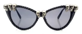 Black Gem Cat Eye Sunglasses w/ Silver Skull Details