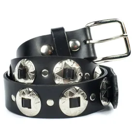 Black Leather 1 1/2" Belt w/ Silver Concho Star Details