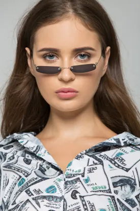 Black Oval Slim Vintage Sunglasses