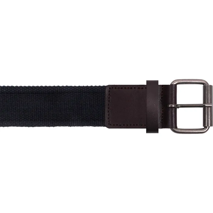 Black - Vintage Single Prong Web Belt With Leather