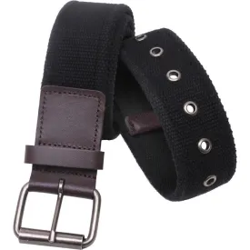Black - Vintage Single Prong Web Belt With Leather