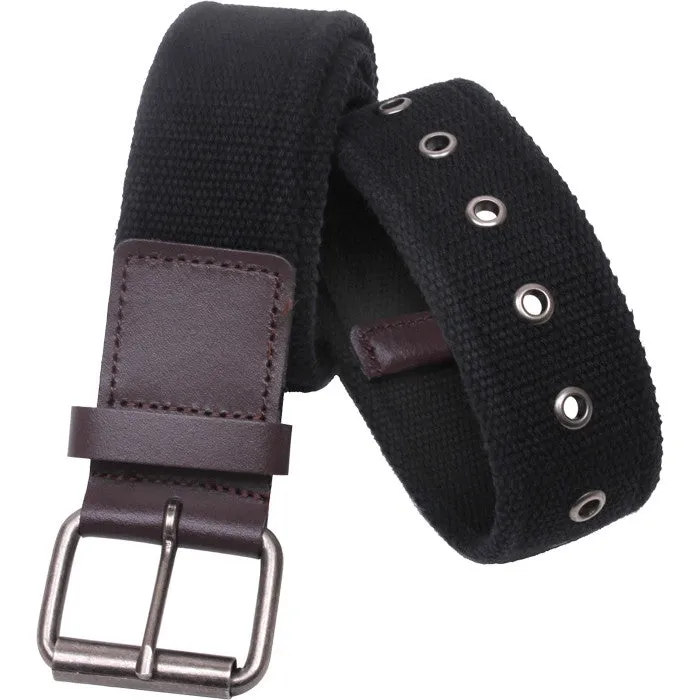 Black - Vintage Single Prong Web Belt With Leather
