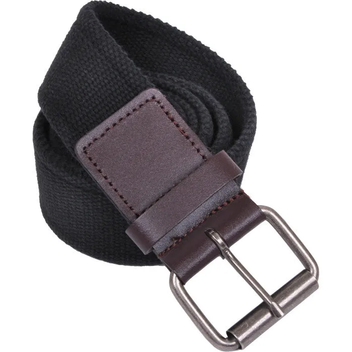 Black - Vintage Single Prong Web Belt With Leather