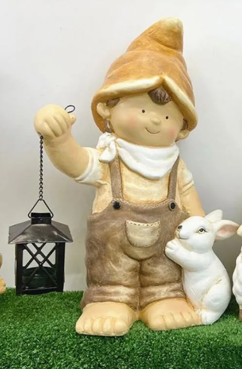 Boy Decor - Holding Lantern and Rabbit