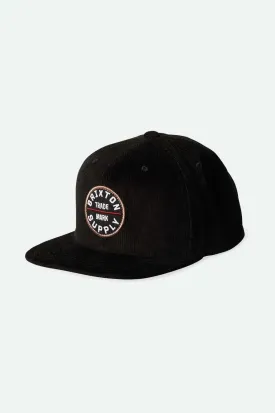 Brixton Mens Black Cord Oath III Snapback