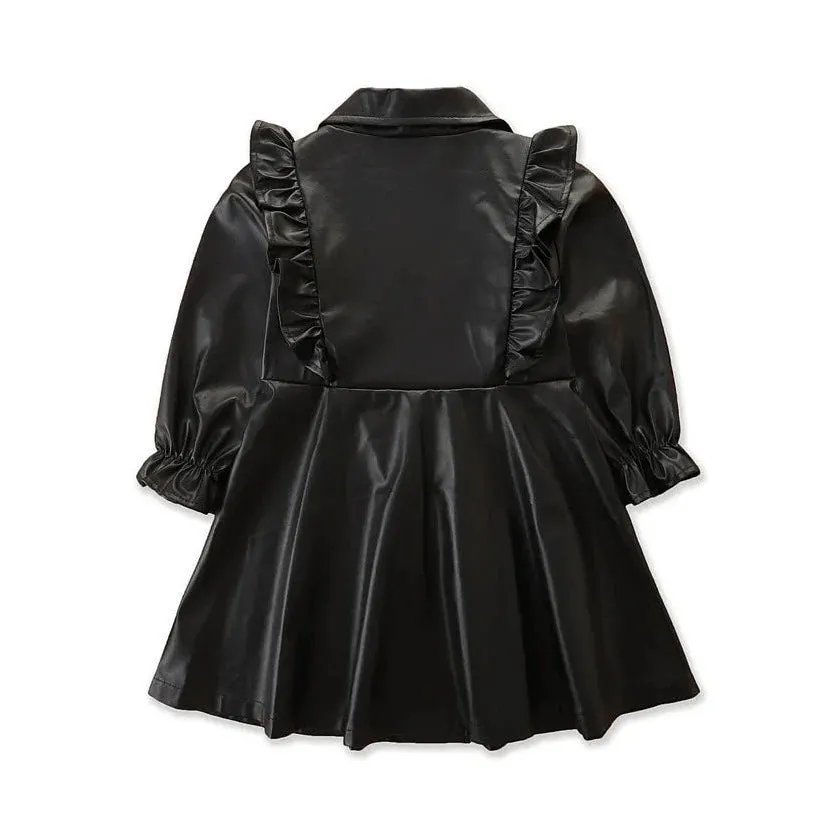 Button Leather Ruffle Dress
