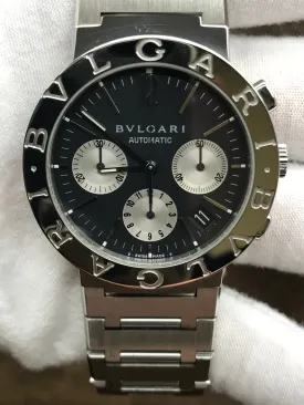 BVLGARI Chronograph BB 38 SS CH Black Dial Automatic  Men's Watch