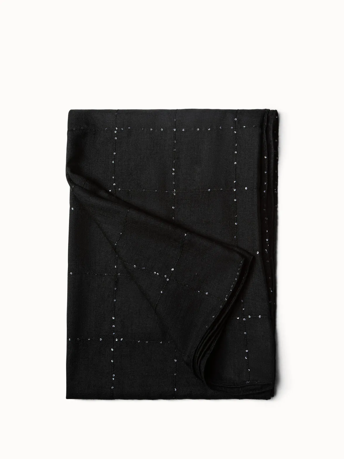 Cashmere Silk Scarf with Sequins Grid