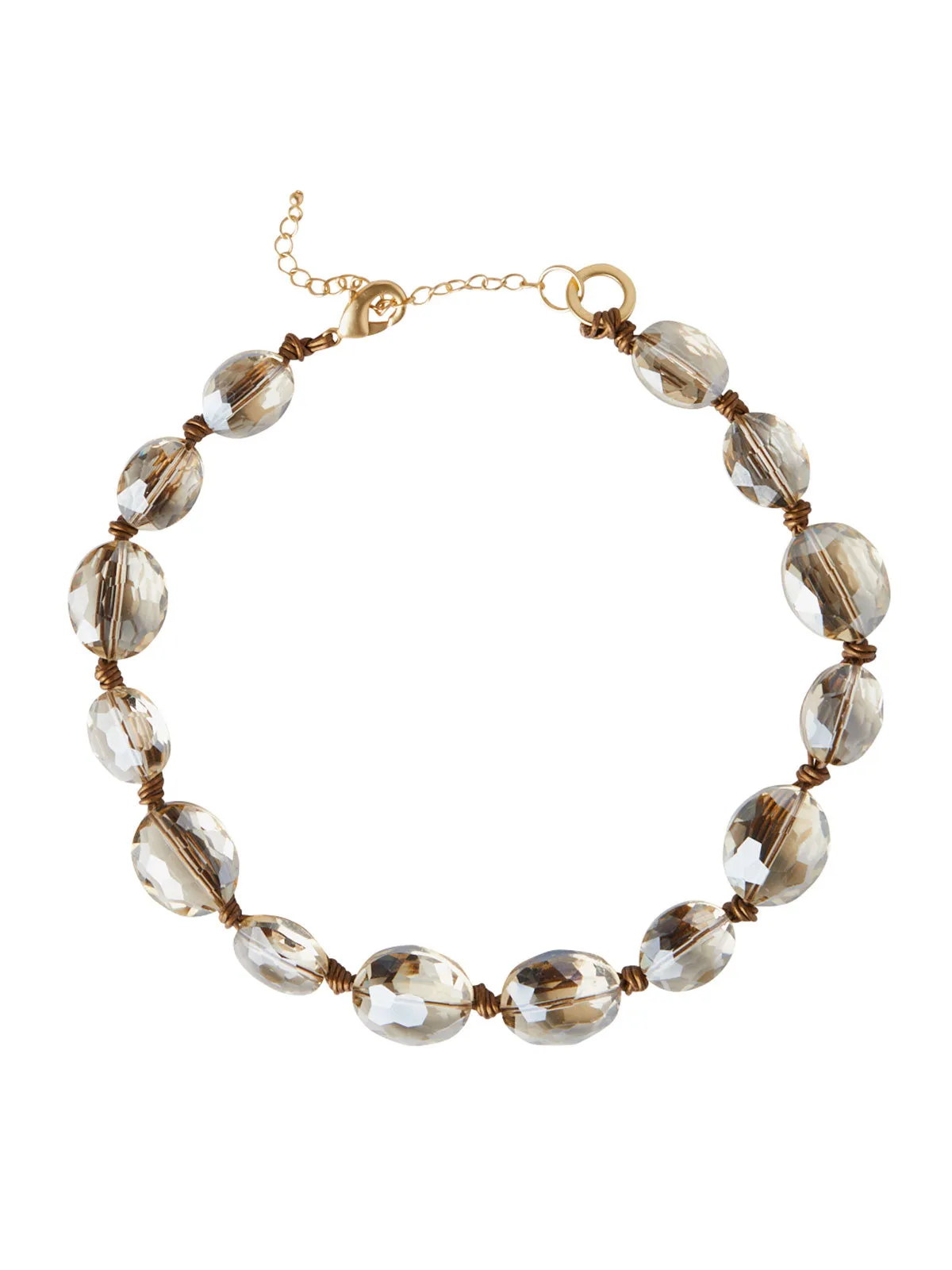 Champagne Crystal Woven Leather Necklace