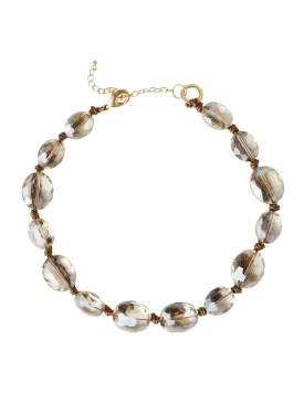 Champagne Crystal Woven Leather Necklace