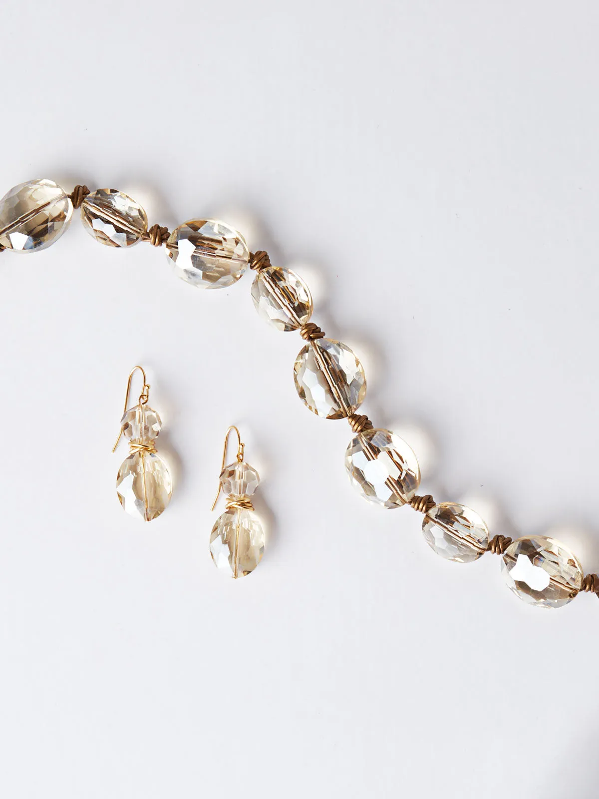 Champagne Crystal Woven Leather Necklace