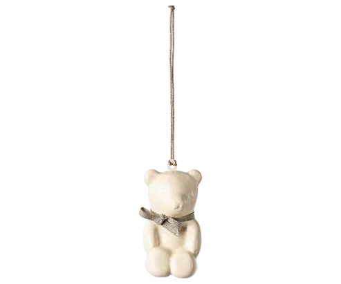 Christmas Ornament - Metal - Teddy Bear - Off White/Blue