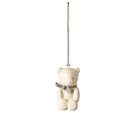 Christmas Ornament - Metal - Teddy Bear - Off White/Blue