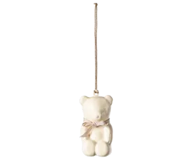 Christmas Ornament - Metal - Teddy Bear - Off White/Rose