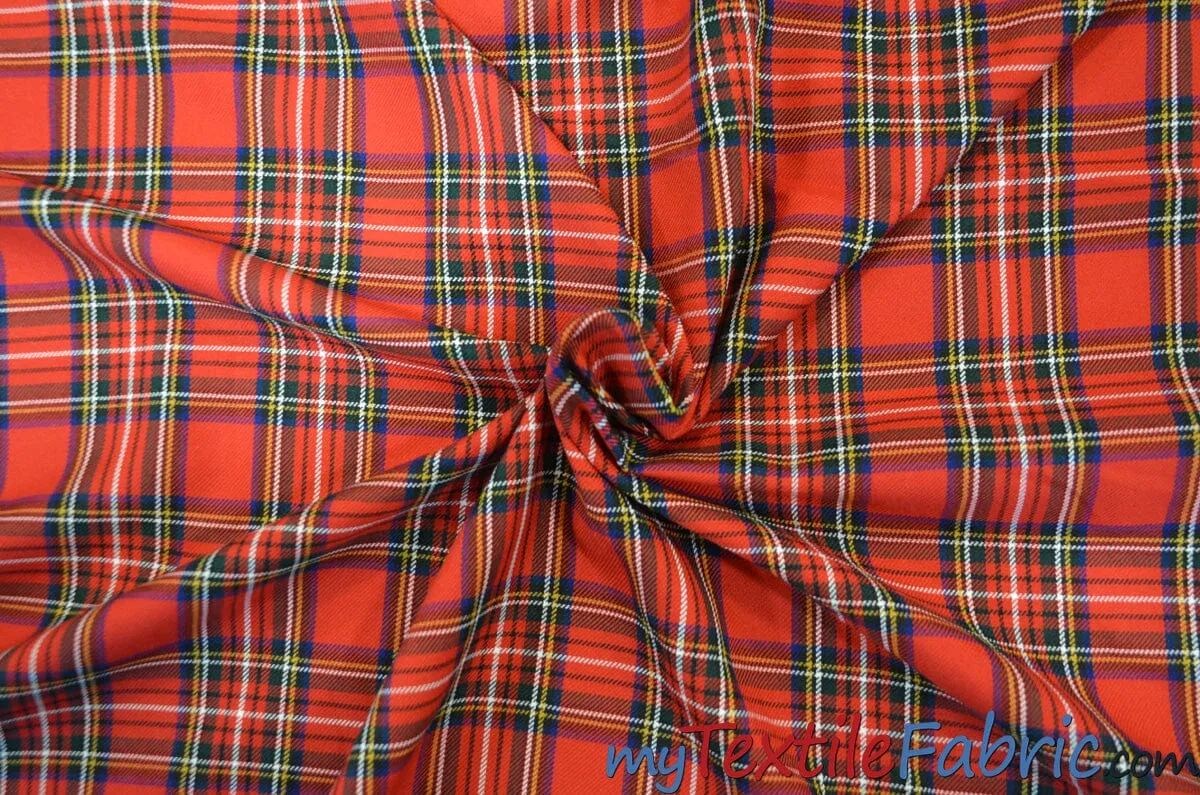 Christmas Red Kilt Fabric | 60" Wide | Red Tartan Fabric | Soft Poly Rayon Kilt | Decor, Napkins, Scarves, Costumes, Blanket, Face Mask, Kilt |