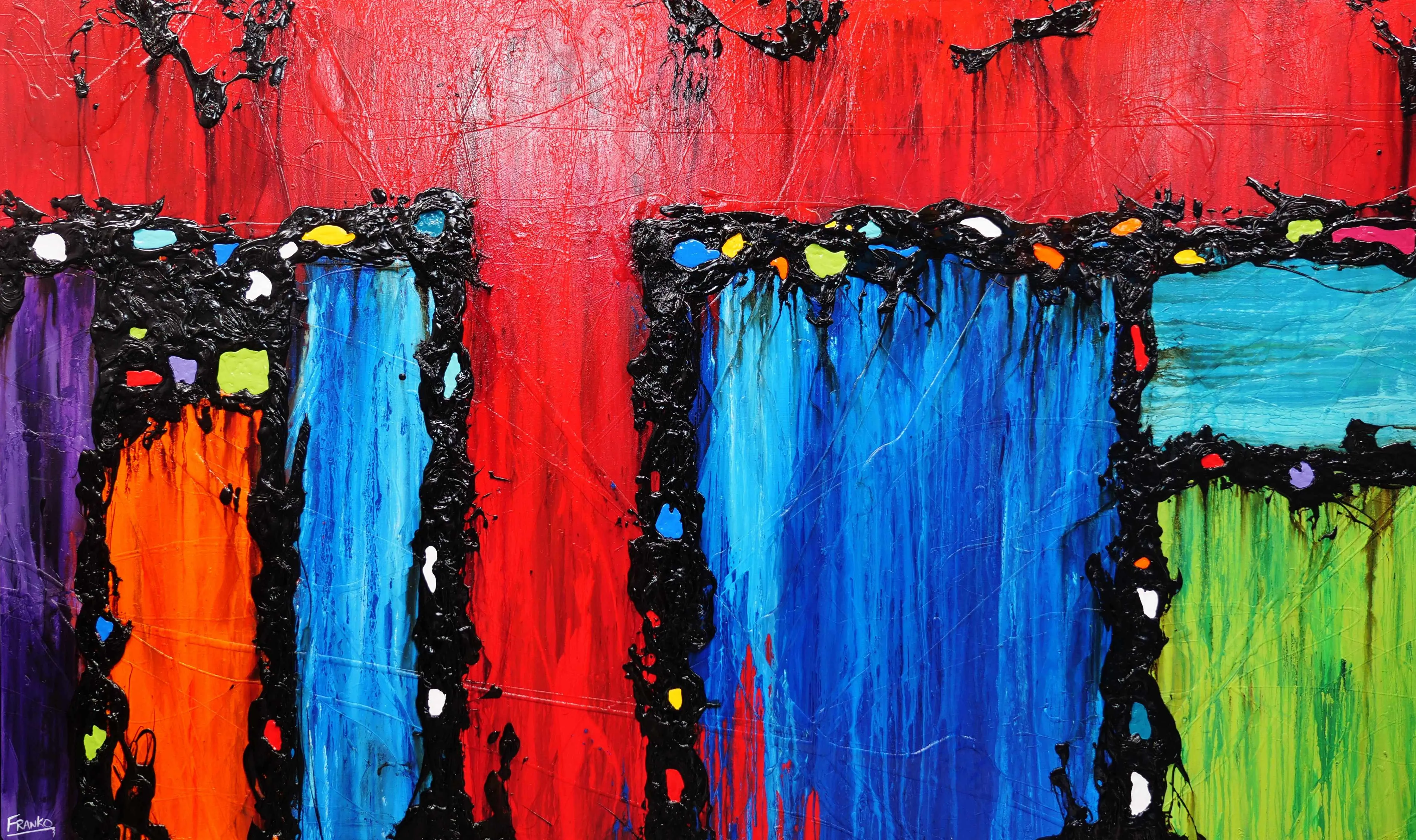 Circus Extravaganza 250cm x 150cm Red Textured Abstract Painting