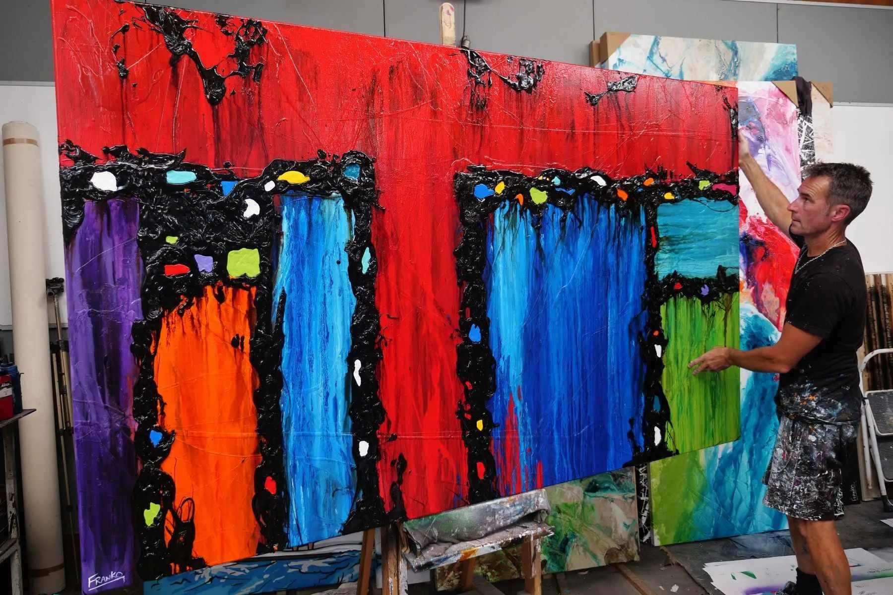 Circus Extravaganza 250cm x 150cm Red Textured Abstract Painting