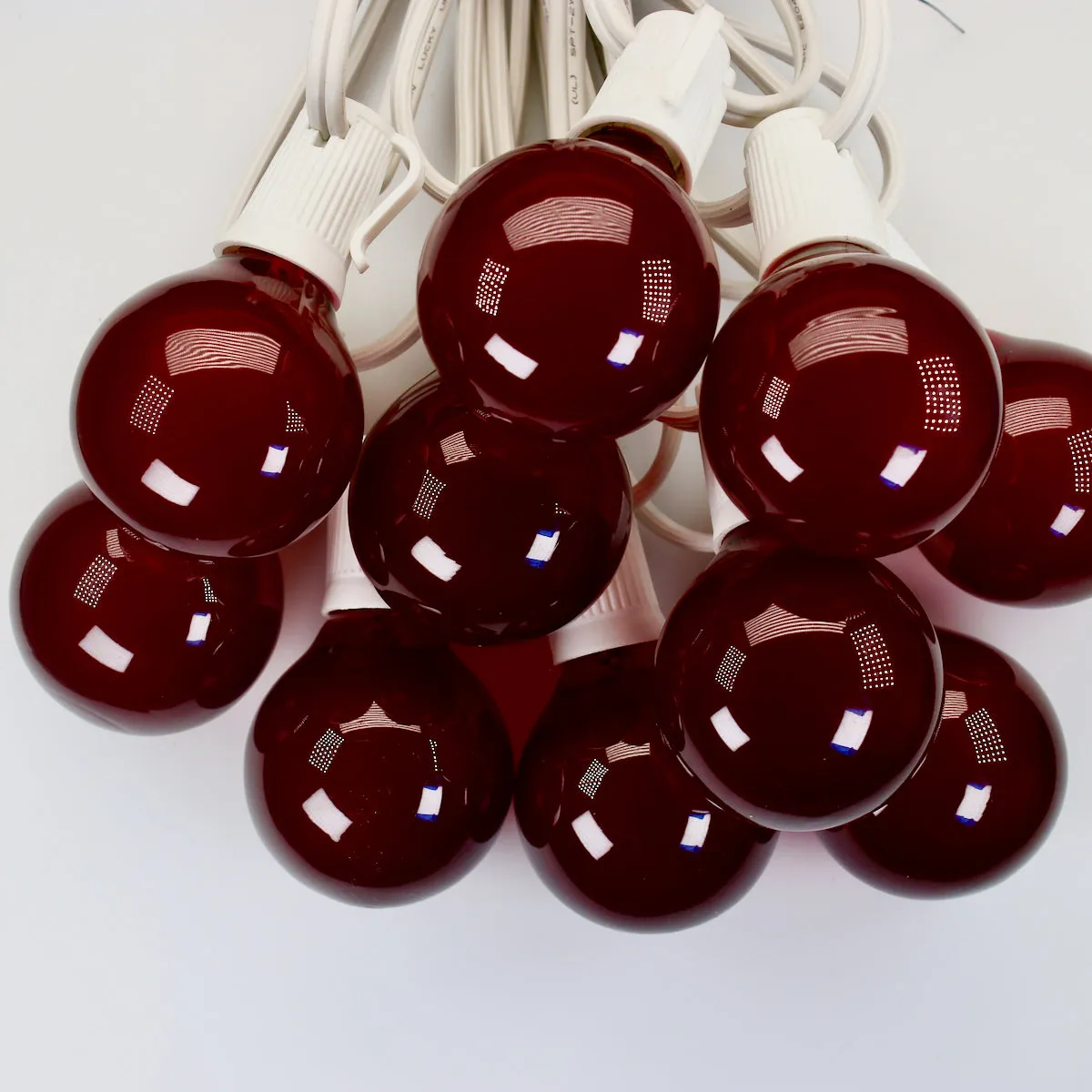 G40 Red Satin Glass Bulbs E12 Bases (25 Pack)