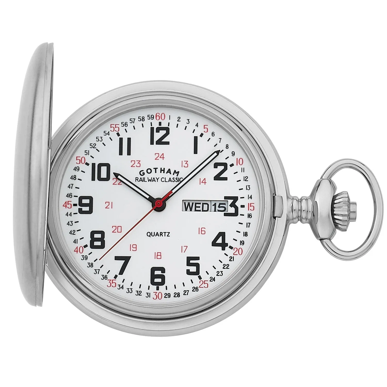 Gotham Men's Railway Classic Stainless Steel Analog Quartz Day/Date Hunter Pocket Watch # GWC14110S