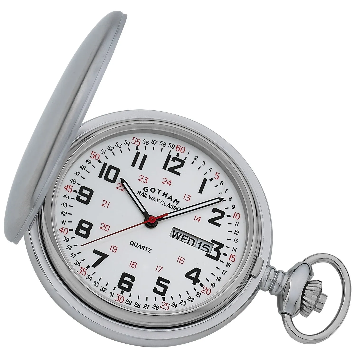 Gotham Men's Railway Classic Stainless Steel Analog Quartz Day/Date Hunter Pocket Watch # GWC14110S