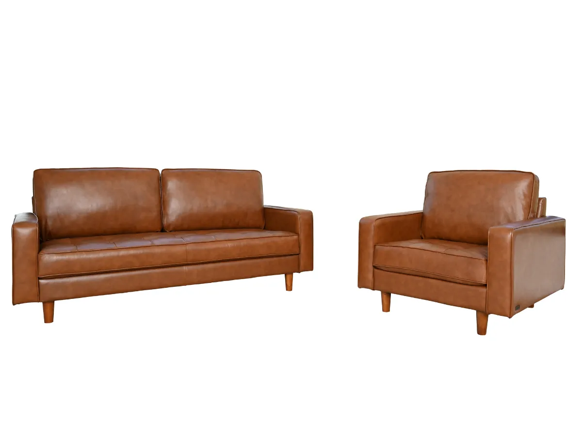 Holloway Mid-Century Leather Sofa and Armchair Set