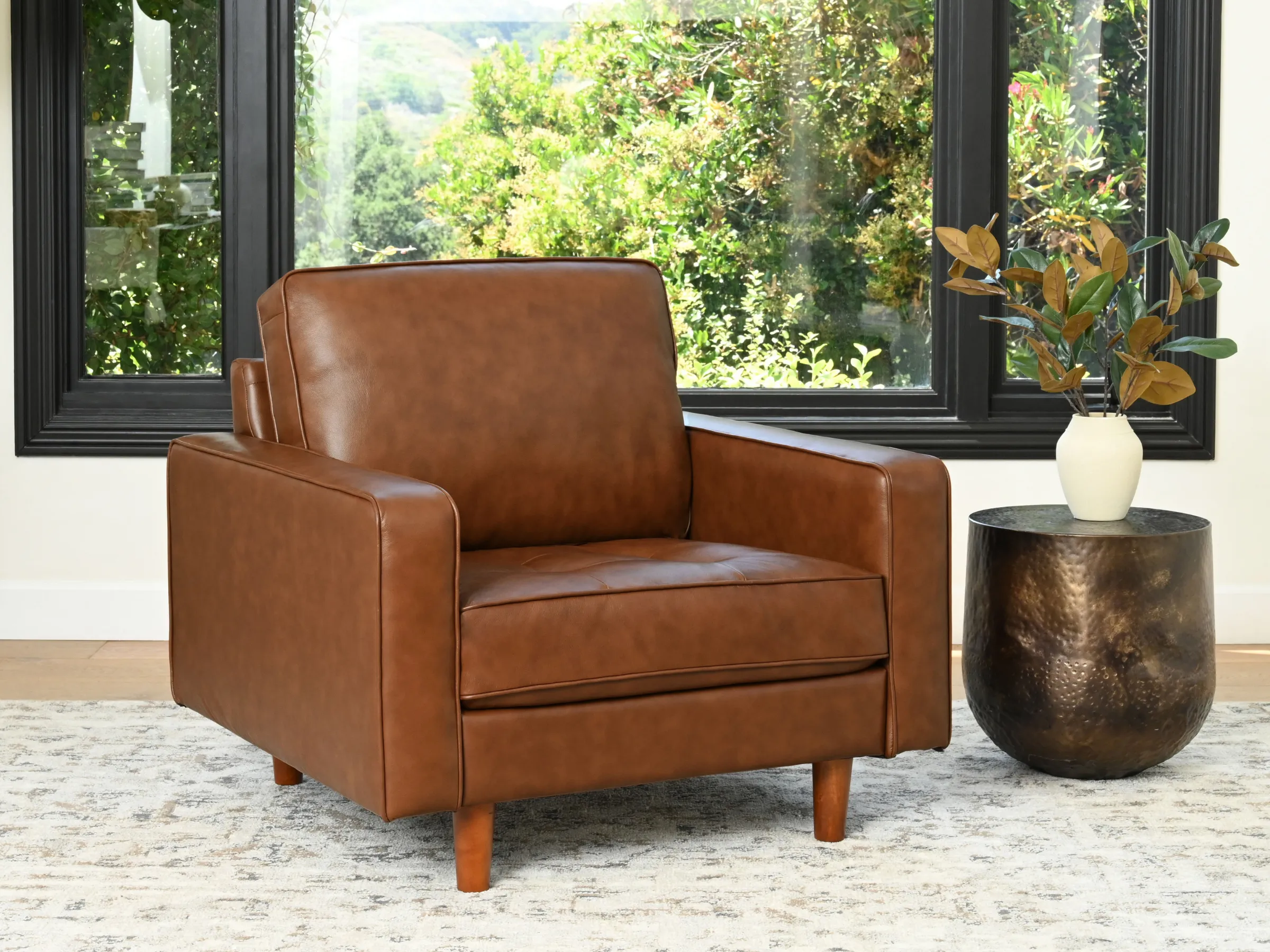 Holloway Mid-Century Leather Sofa and Armchair Set