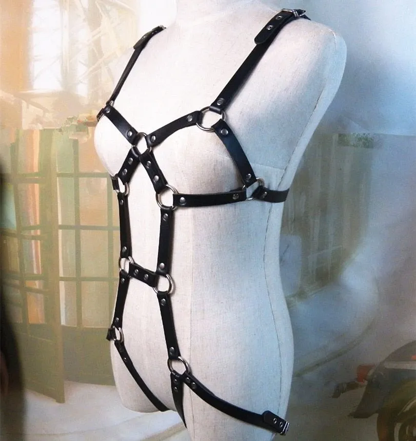 'Hour of Horror' Black Goth PU Leather Harness