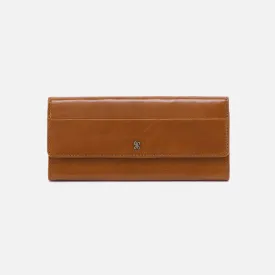 Jill Large Trifold Wallet in Polished Leather - Truffle