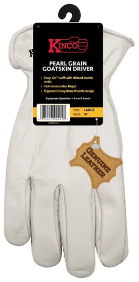 Kinco 92-XL Driver Gloves, Men's, XL, Keystone Thumb, Easy-On Cuff, Grain Goatskin Leather, Pearl :PR: QUANTITY: 1